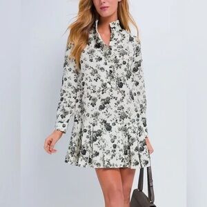 Tuckernuck Faded Roses Long Sleeve Drop Waist Tate Mini Dress - size small- EUC